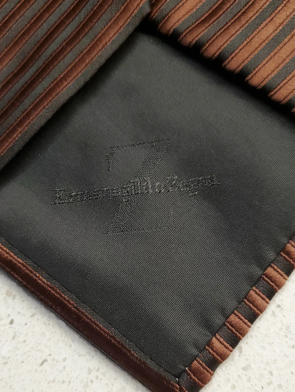 ERMENEGILDO ZEGNA 100% SILK Brown and Black Diagonal Striped Tie